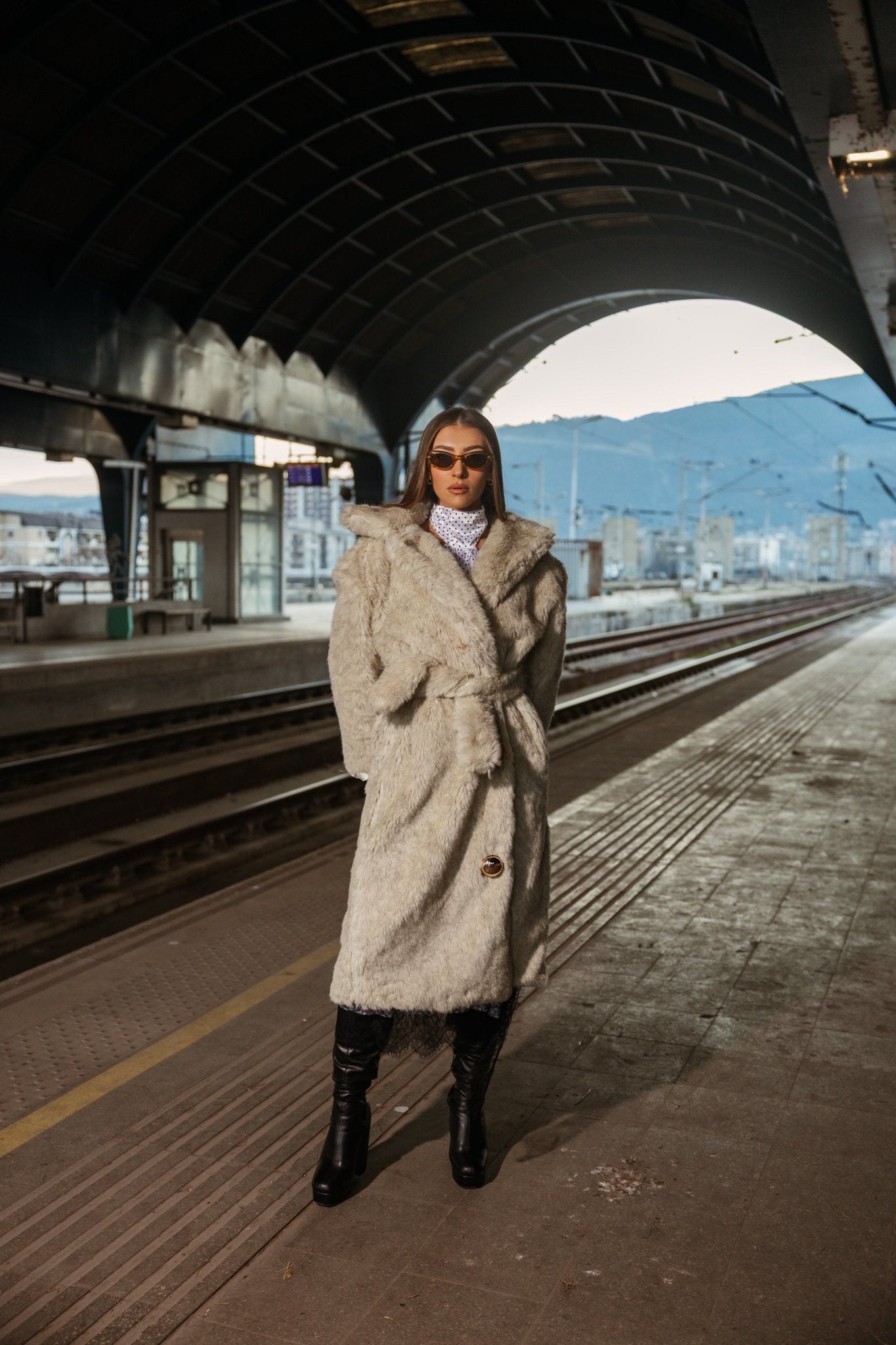 Midi fur collar jacket
