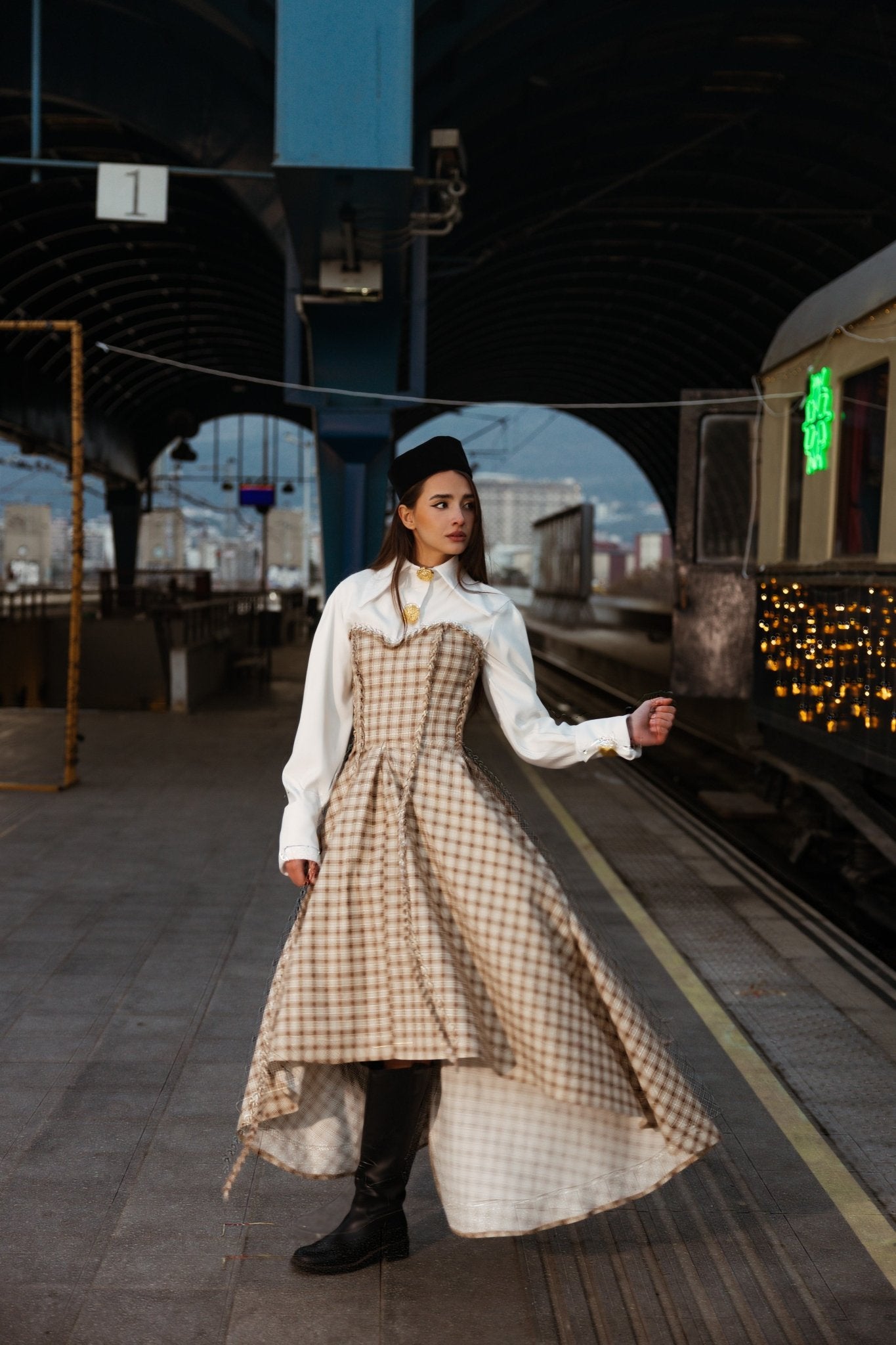 Elodie Cream Plaid Maxi